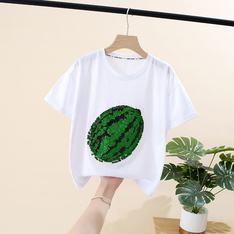 2022 neues Wassermelonen-T-Shirt mit wechselnden Pailletten