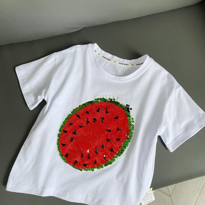 2022 neues Wassermelonen-T-Shirt mit wechselnden Pailletten